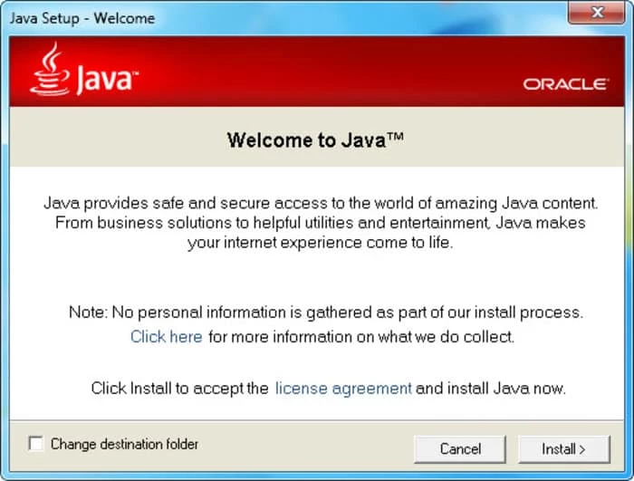 Java 2 Runtime Environment — zrzut ekranu 2